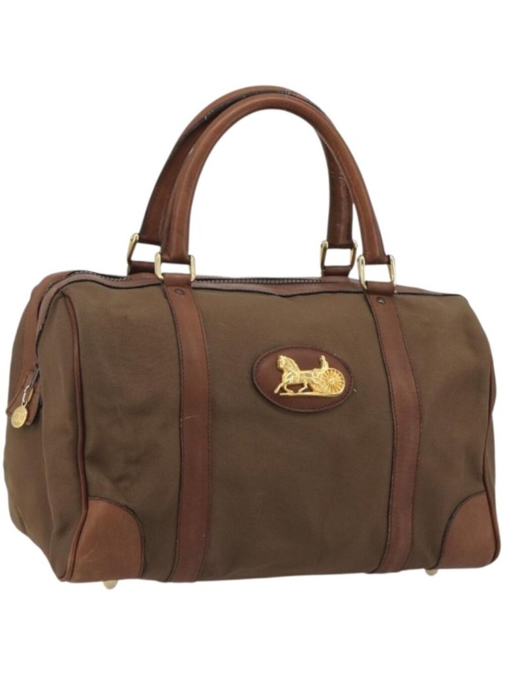 CELINE Boston Bag Canvas Khaki Gold